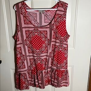 Ultra Teeze 2X Red Bandana Print Top Stretch Knit Sleeveless